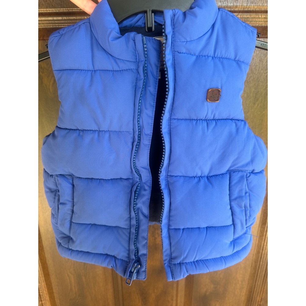 Janie and Jack Infant Boys Luxury Blue Lined Puffer Vest Layering Winter 12-18M - Picture 3 of 4